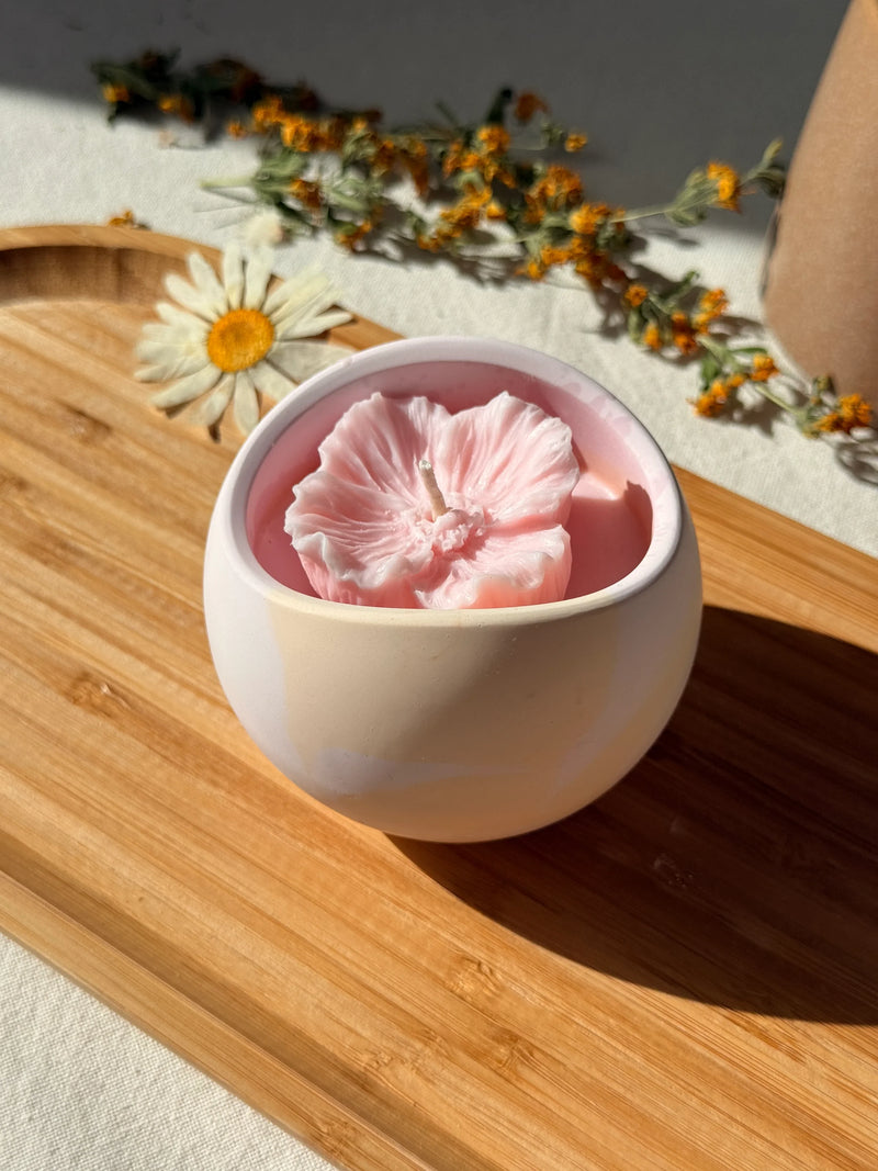 Marbled Petals" Handcrafted Peony Concrete Bowl Candle