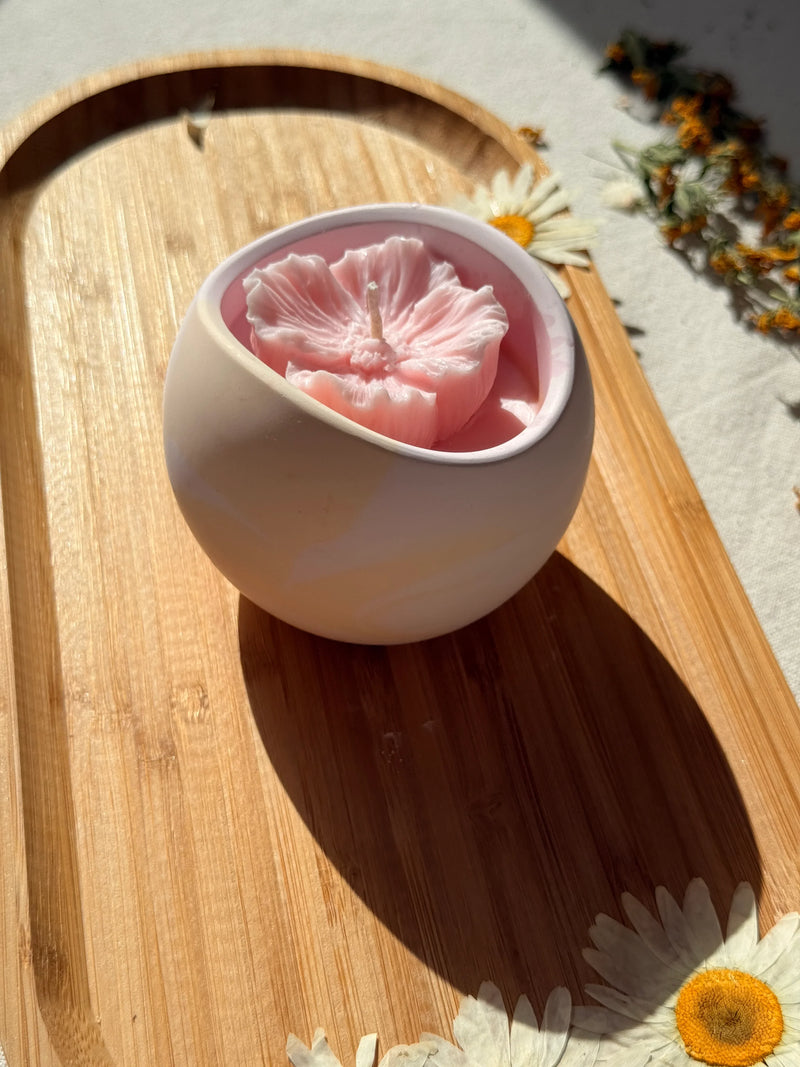 Marbled Petals" Handcrafted Peony Concrete Bowl Candle