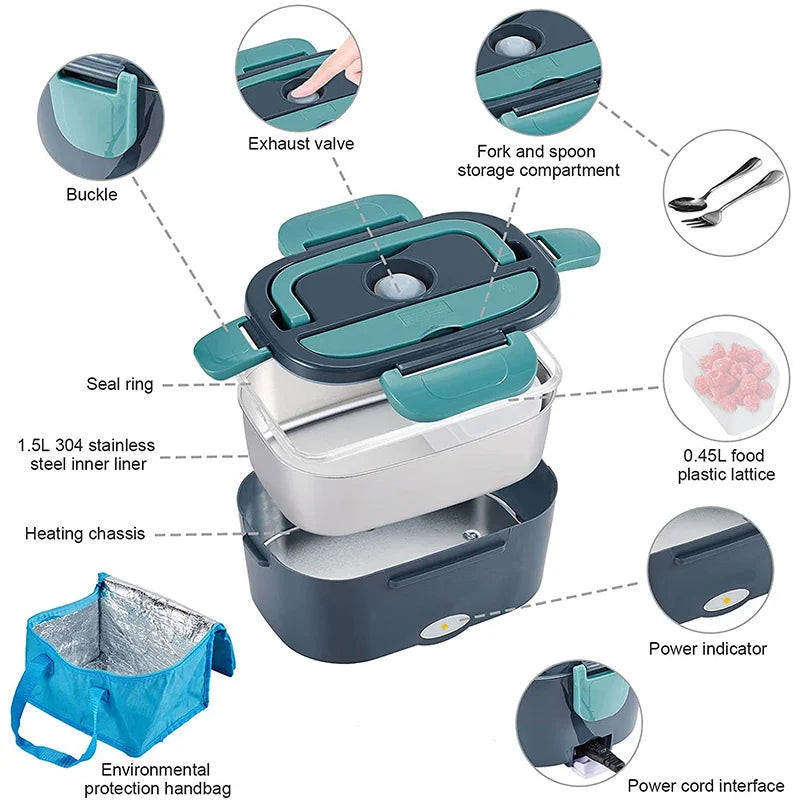 HomyNord-Electric Lunch Box – Premium 2-in-1 Food Warmer with Stainless Steel Interior
