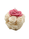 Handmade soy candle with pink and cream rose design, Scandinavian home decor