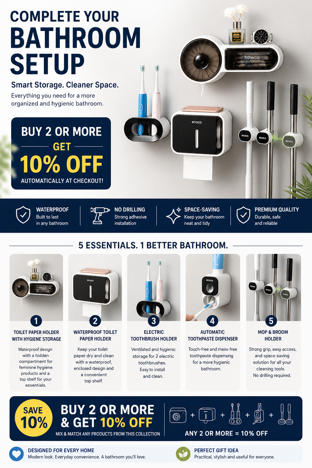 Electric Toothbrush Holder Wall Mounted Organizer-Homynord