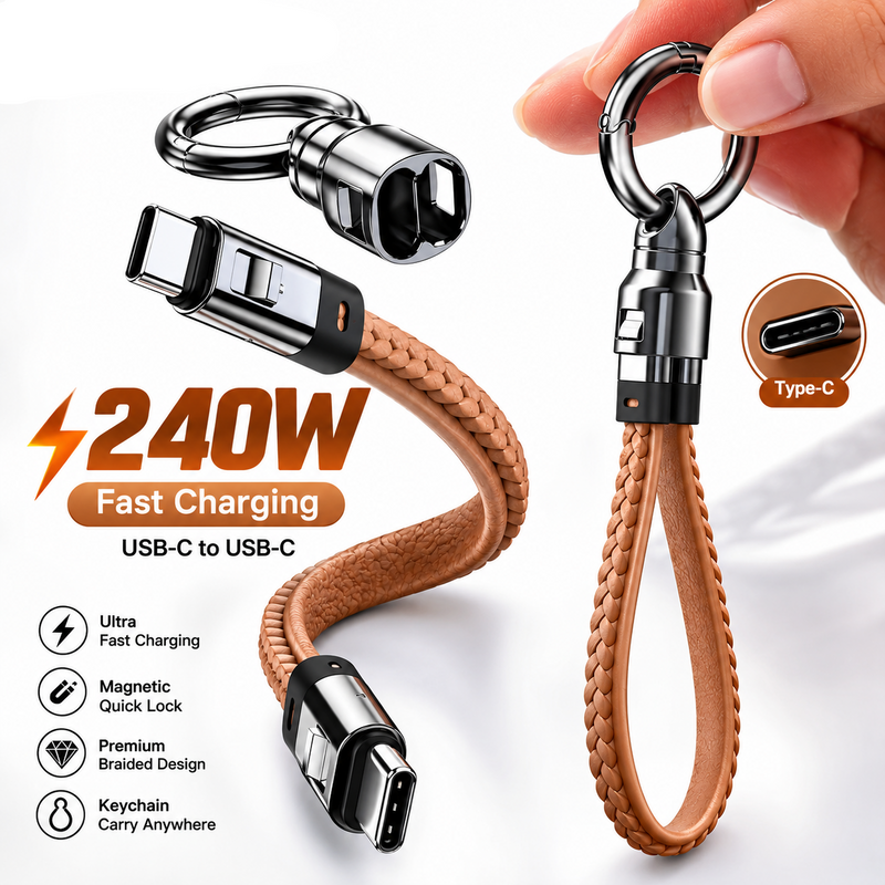 HomyNord MagLoop Pro 240W Magnetic USB-C Fast Charging Cable – Premium Braided Keychain Charging Cable with Quick-Lock Magnetic Connector for iPhone 16, Samsung Galaxy, iPad, MacBook & USB-C Devices