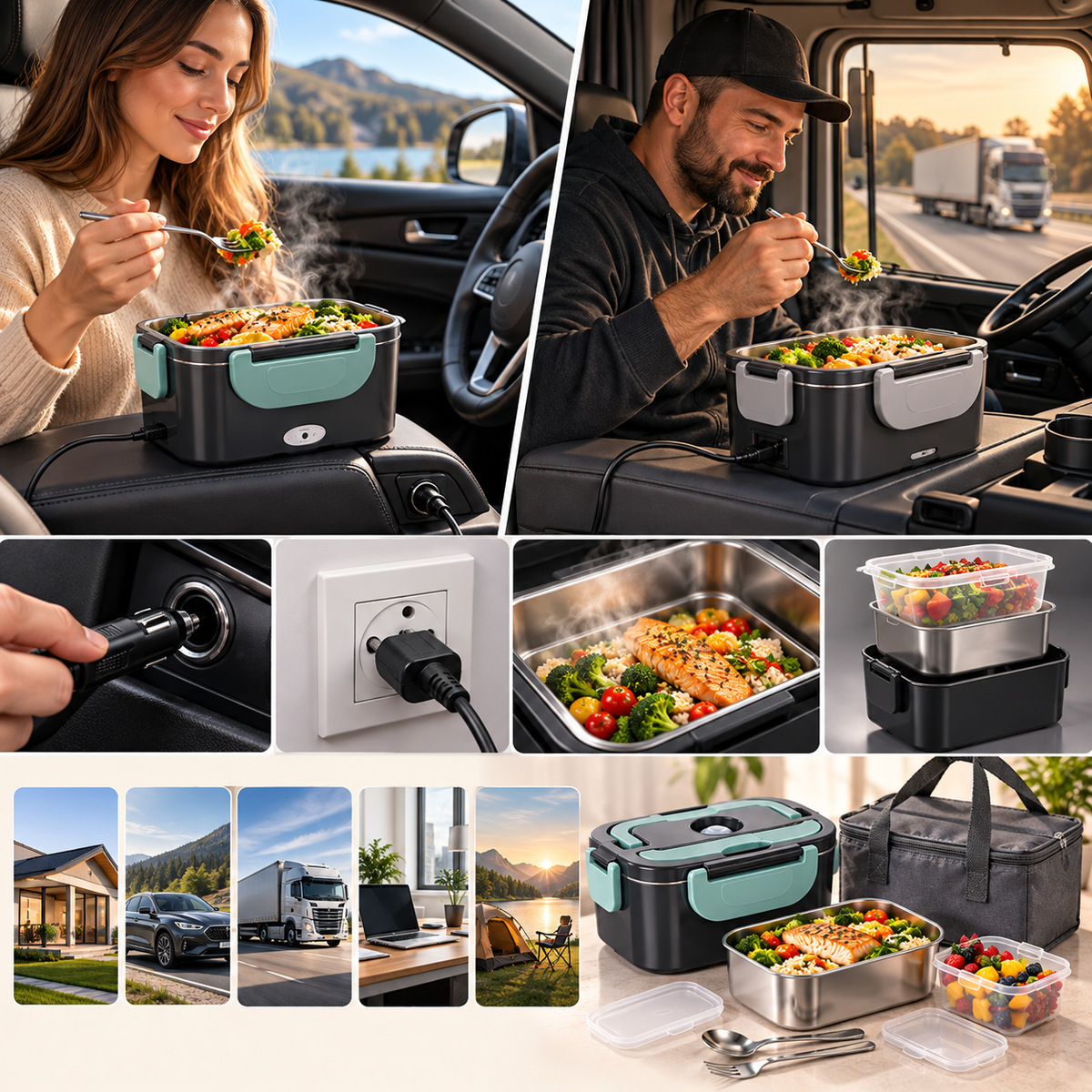 HomyNord-Electric Lunch Box – Premium 2-in-1 Food Warmer with Stainless Steel Interior