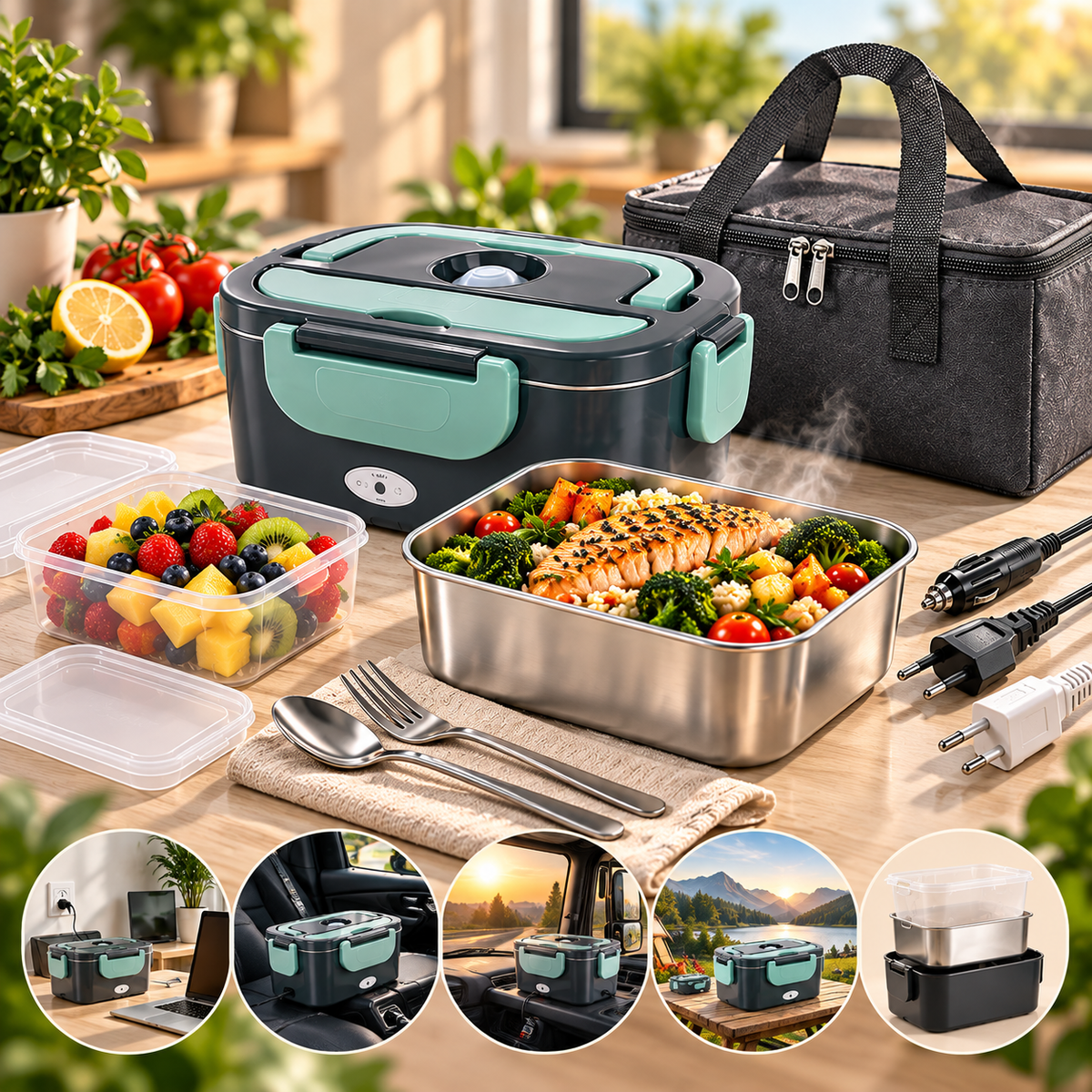 HomyNord-Electric Lunch Box – Premium 2-in-1 Food Warmer with Stainless Steel Interior