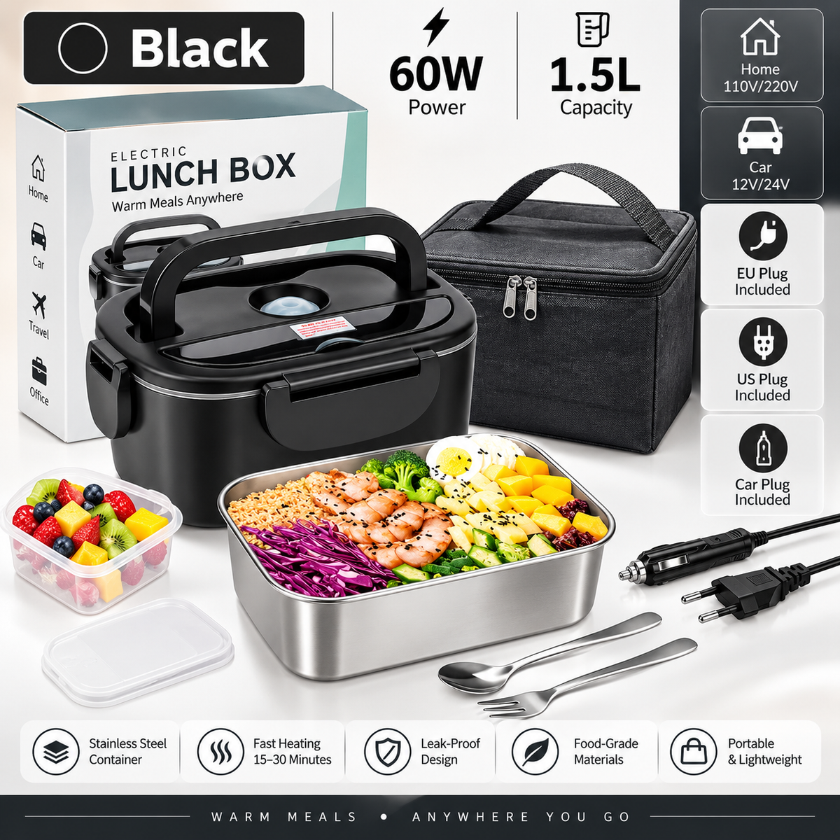 HomyNord-Electric Lunch Box – Premium 2-in-1 Food Warmer with Stainless Steel Interior