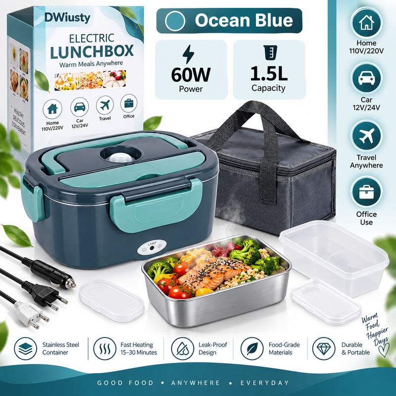 HomyNord-Electric Lunch Box – Premium 2-in-1 Food Warmer with Stainless Steel Interior