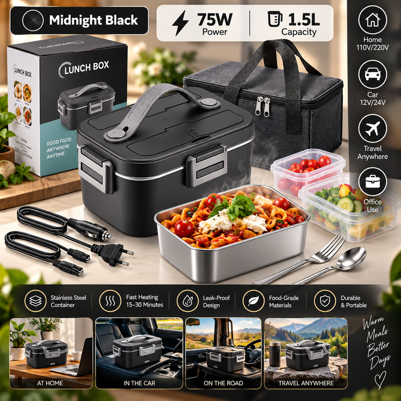 HomyNord-Electric Lunch Box – Premium 2-in-1 Food Warmer with Stainless Steel Interior