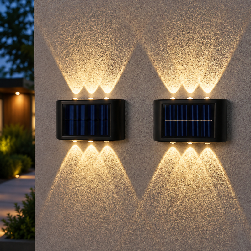 Solar LED utomhusvägglampa vattentät skymning till gryning staketlampa för trädgård, gård, veranda, gångväg, uteplats, heminredning