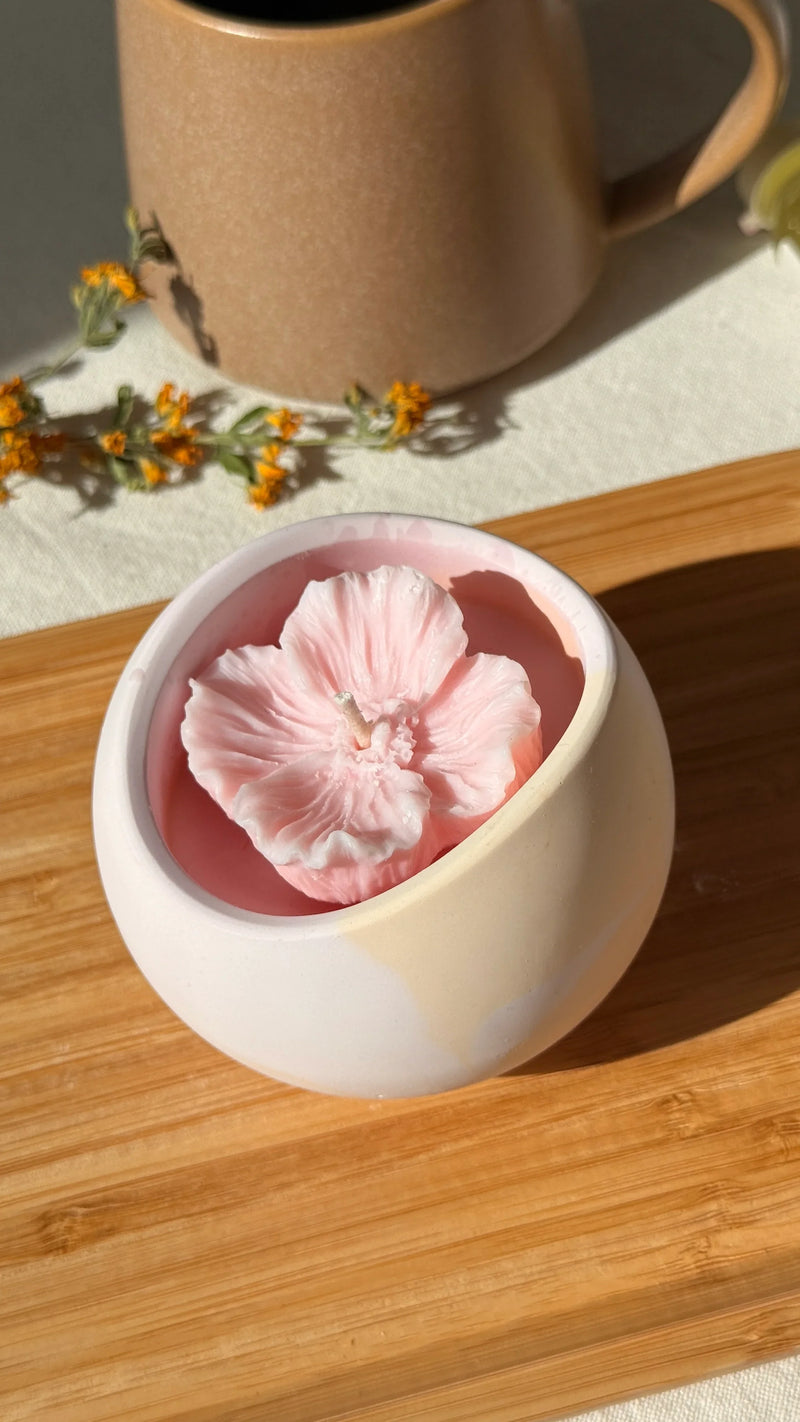 Marbled Petals" Handcrafted Peony Concrete Bowl Candle