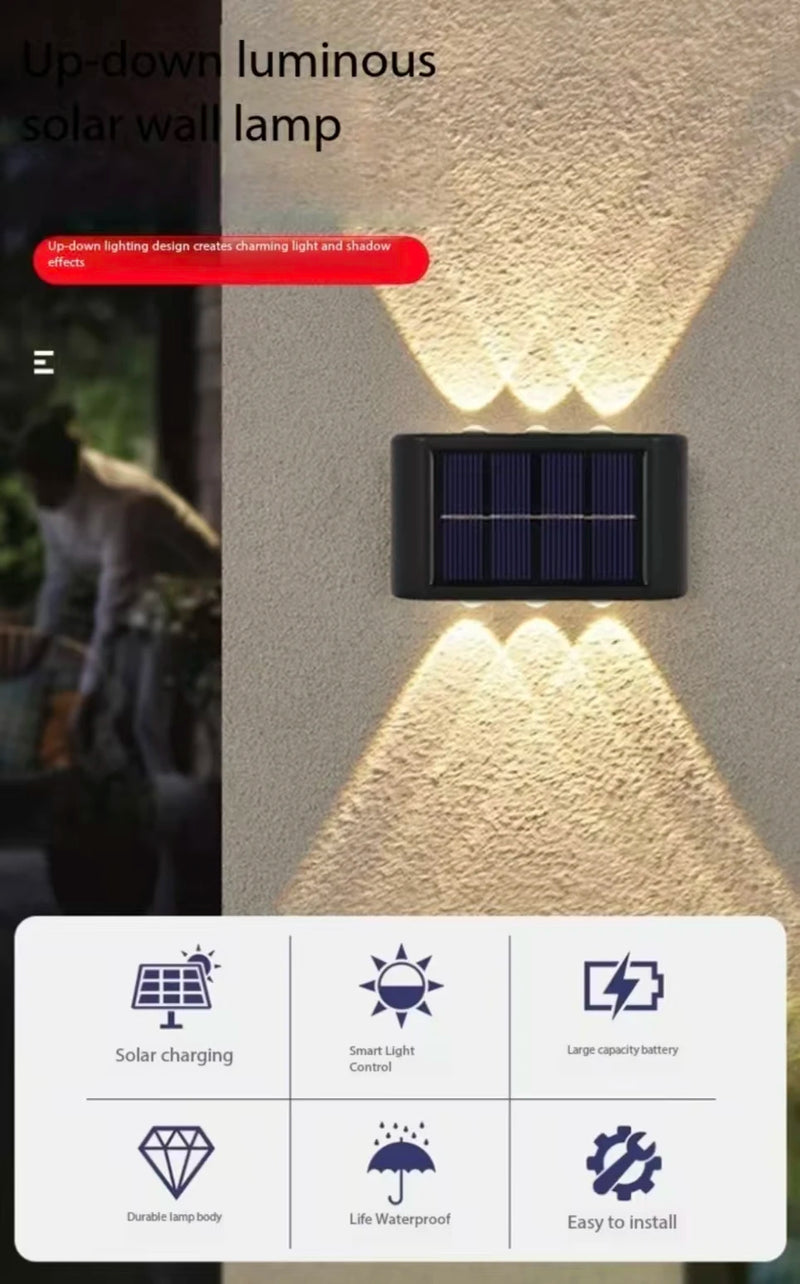 Solar LED utomhusvägglampa vattentät skymning till gryning staketlampa för trädgård, gård, veranda, gångväg, uteplats, heminredning