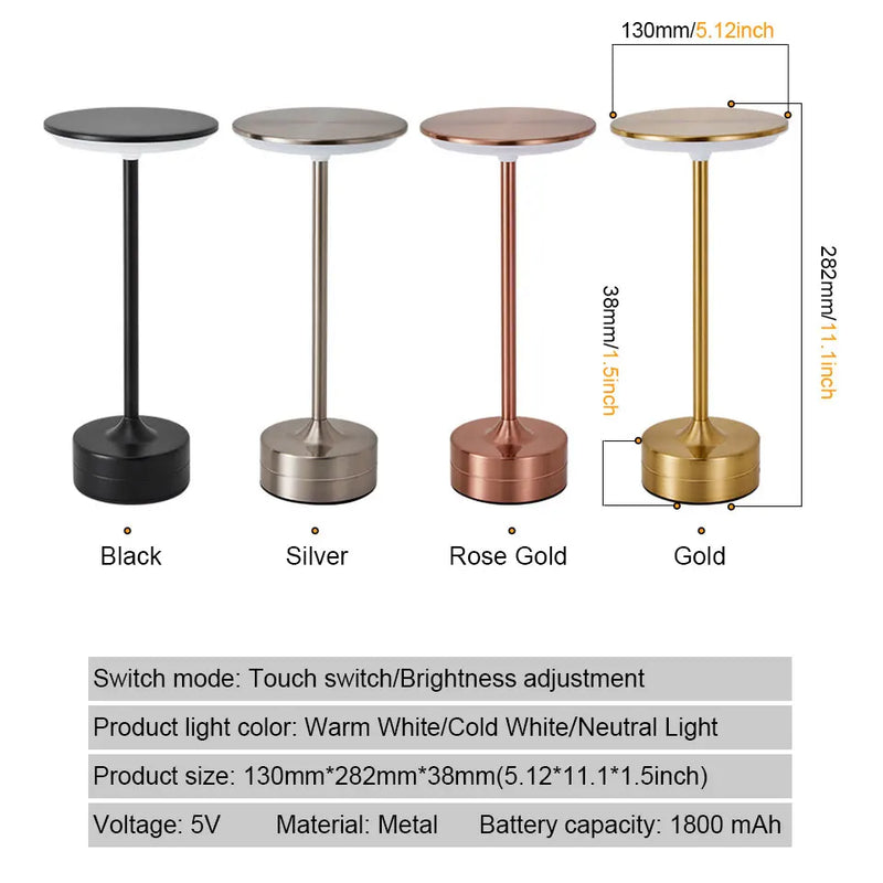 Luxe Rechargeable Metal Table Lamp – Cordless Touch LED Lamp | HomyNord