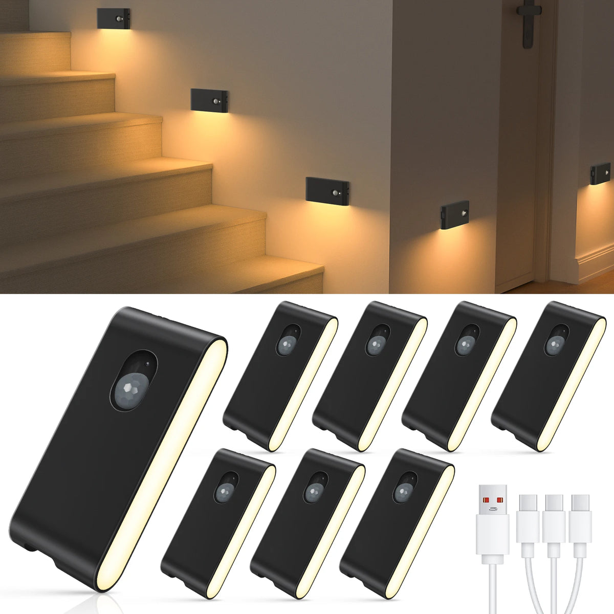 Rechargeable Motion Sensor LED Stair Light – Magnetic Wireless Night Light (4-Pack)