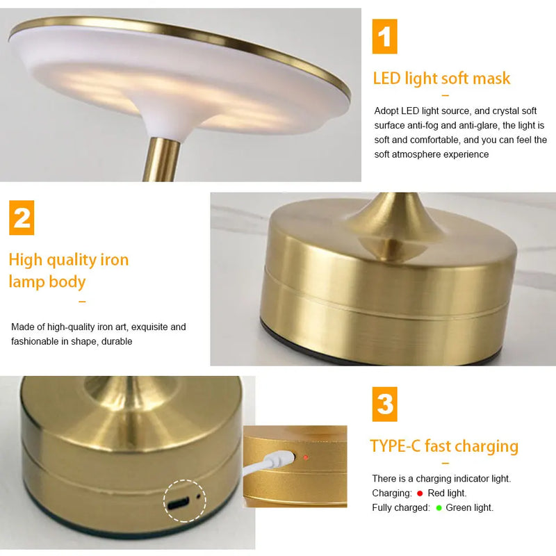 Luxe Rechargeable Metal Table Lamp – Cordless Touch LED Lamp | HomyNord