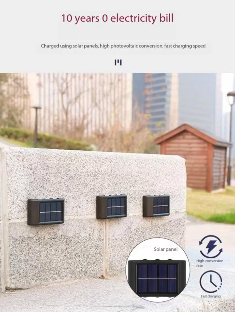 Solar LED utomhusvägglampa vattentät skymning till gryning staketlampa för trädgård, gård, veranda, gångväg, uteplats, heminredning