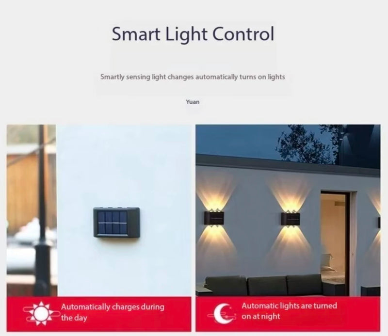Solar LED utomhusvägglampa vattentät skymning till gryning staketlampa för trädgård, gård, veranda, gångväg, uteplats, heminredning