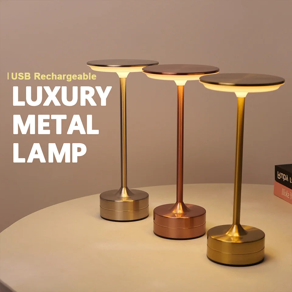 Luxe Rechargeable Metal Table Lamp – Cordless Touch LED Lamp | HomyNord