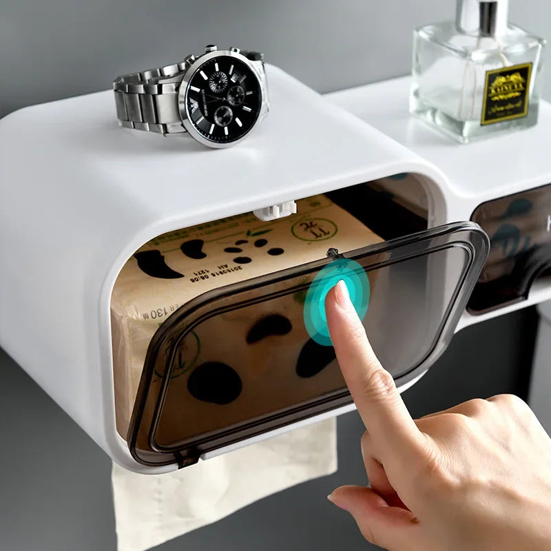 Waterproof Toilet Paper Holder with Feminine Hygiene Storage-Homynord