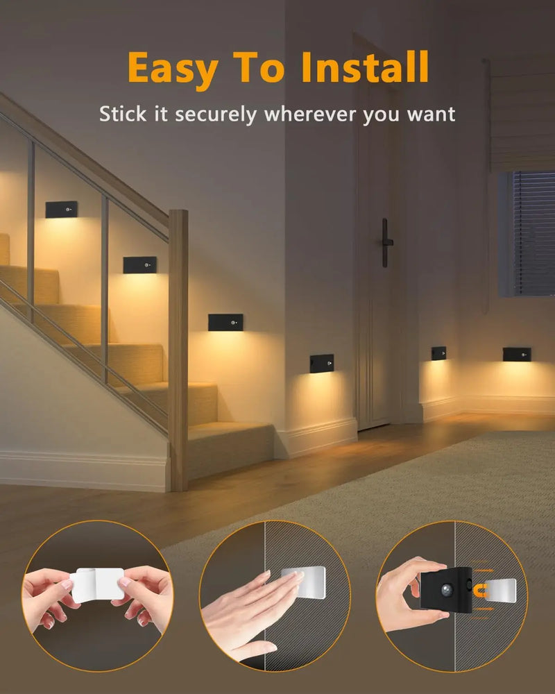 Uppladdningsbar LED-trappbelysning med rörelsesensor – Magnetisk trådlös nattlampa (4-pack)