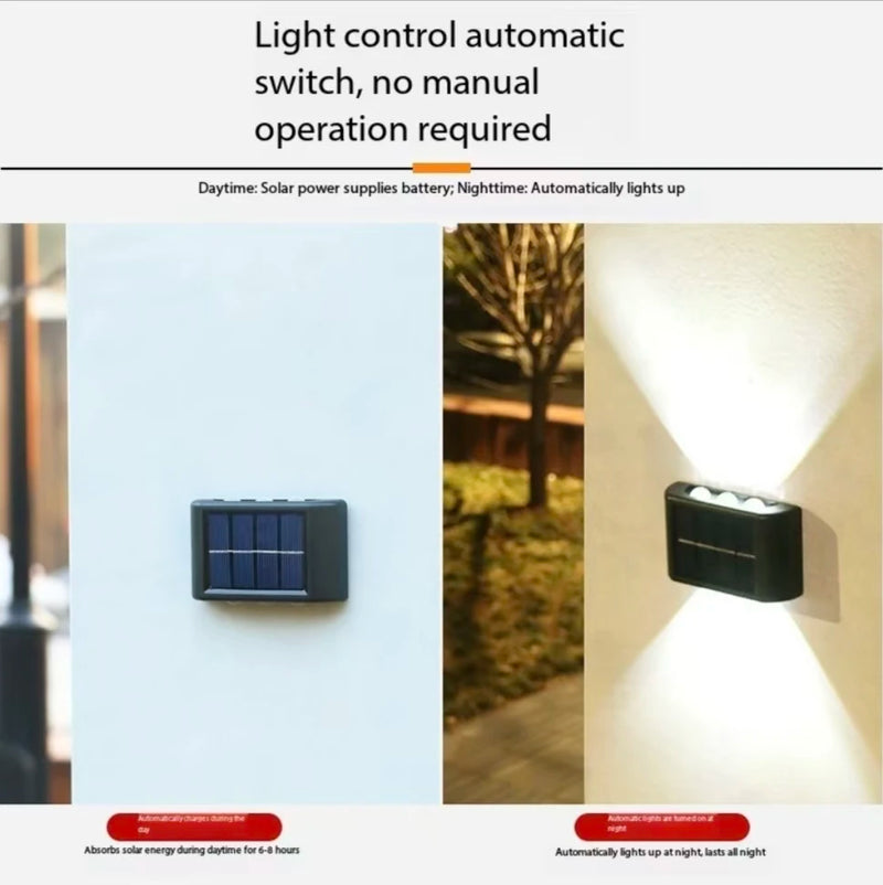 Solar LED utomhusvägglampa vattentät skymning till gryning staketlampa för trädgård, gård, veranda, gångväg, uteplats, heminredning