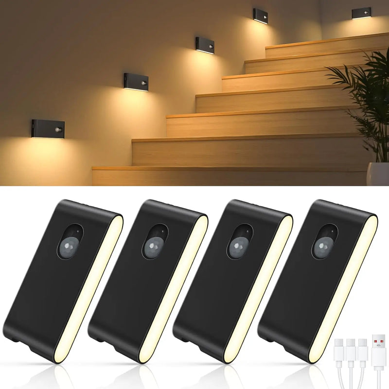 Uppladdningsbar LED-trappbelysning med rörelsesensor – Magnetisk trådlös nattlampa (4-pack)