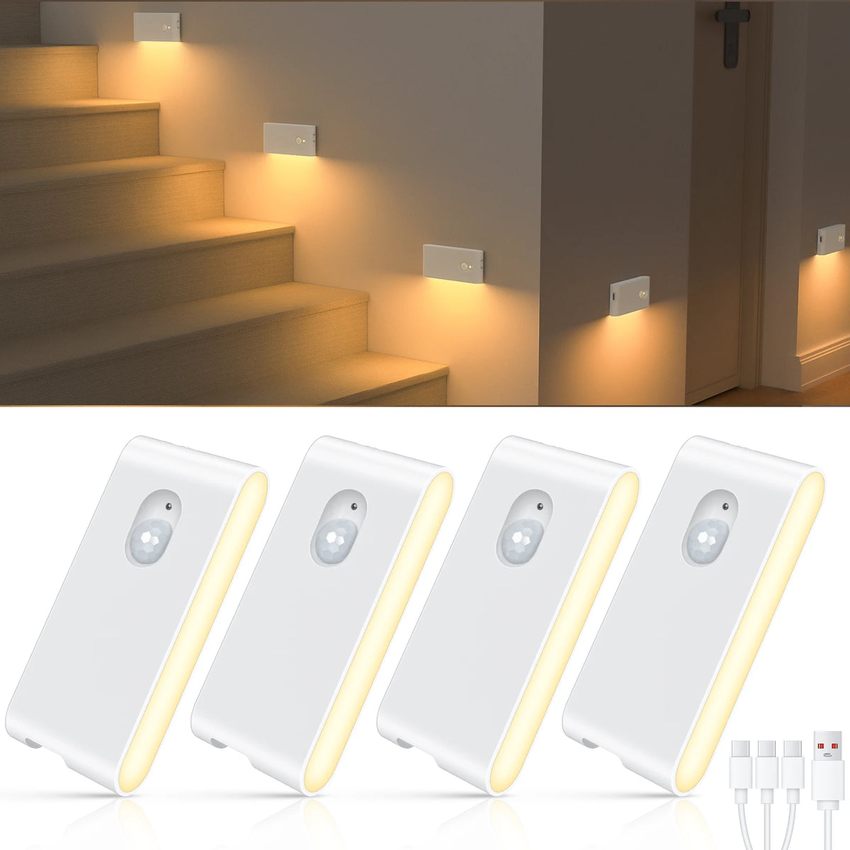 Rechargeable Motion Sensor LED Stair Light – Magnetic Wireless Night Light (4-Pack)
