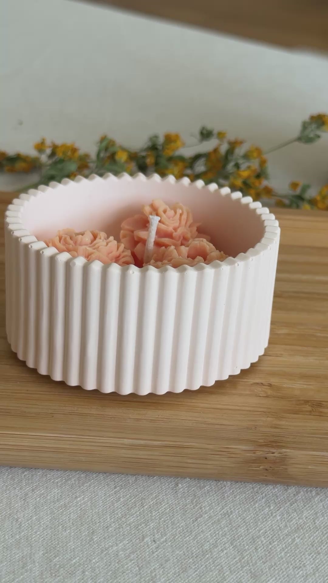 Handmade Ribbed Peony Soy Candle | Vegan Floral Home Decor